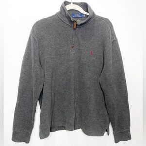 Polo Ralph Lauren Gray 1/4 Zip Sweater Embroidered Logo 100% cotton Medium